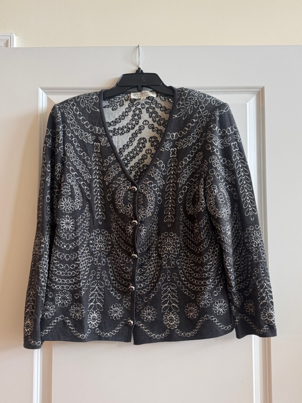 St. John Black & Gray Patterned Button-Front Knit Blazer